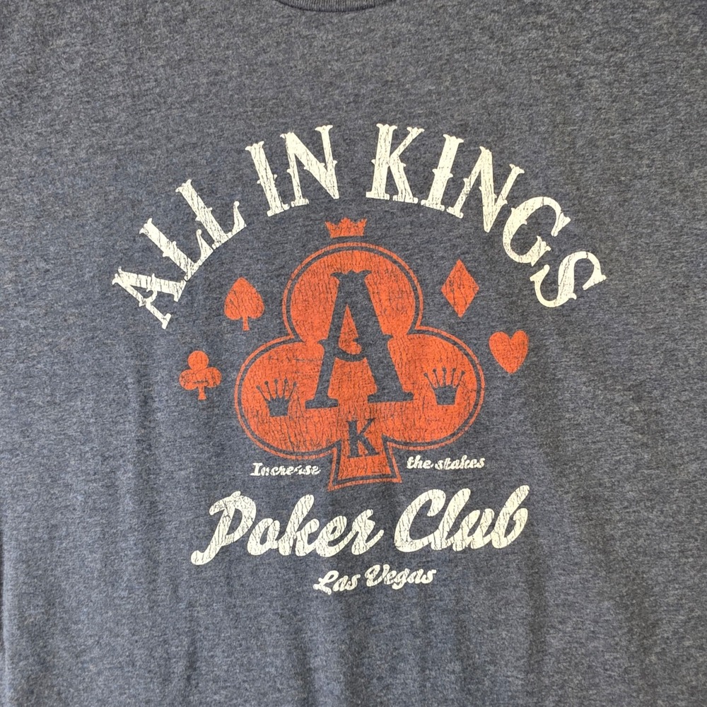 Old Navy Mens XXL All In Kings Poker Club Las Vegas T-Shirt Blue Gray Cotton